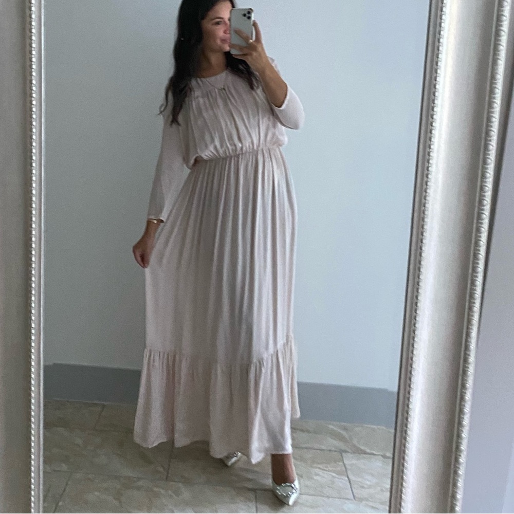 Italian long silk dress with sleeves